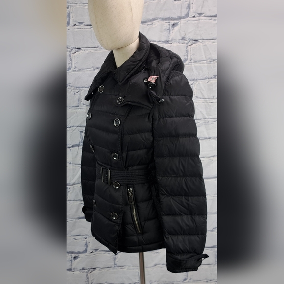 Burberry Women's Puffer Winter Jacket Grey Goose Down Fill Black Hooded Small - Picture 3 of 16